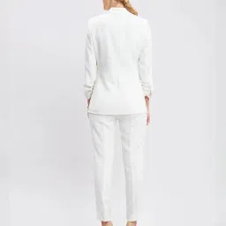 office purple Women's Cotton Blend Solid Blazer & Pant Set with Camisole | Formal 3-Piece Set image 3