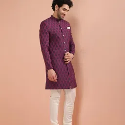 kisah Men Magenta Jacquard Indowestern Sherwani Churidar Set image 2