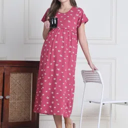 secret wish Hosiery Maternity Nighty Printed/Maxi Nighty/Free Size/Feeding/Nursing/Zipper/Tie-Up Belt image 5