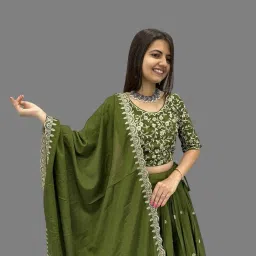 Aika Creation Women's Vichitra Embroidered Semi-Stitched Lehenga Choli Juli LH-New image 5