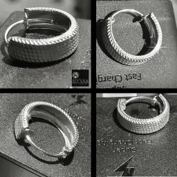 sivyaa Men's Single Piece Hoop Bali Earrings | Pure 925 Silver | Grid/Diamond Textured Round Solid Stylish Piercing Ear Ring | Bold Cool Look for Boys | Gift Item | 6 Month Warranty, Small, 1 Pcs image 2