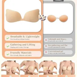 azlvera Strapless Adhesive Invisible Push-Up Bra for Women – Backless, Seamless, Wing-Shaped Stick-On Bra for Party, Wedding, and Off-Shoulder Outfits Multi Colour Pack of 1 image 5