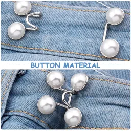 amiqus Pearl Waist Buckle for Jeans, Detachable Button Pins, No-Sew Waist Tightener, Silver, (2 Pcs) image 5