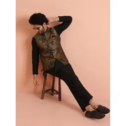 kisah Mens Nehru Jacket|Silk Blend Fabric Semi-Casual Waistcoat Jacquard Pattern Mens Ethnic Wear|Regular Fit Mandarin Collar Sleeveless image 5