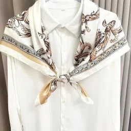 flavizo Satin Silk Scarf for Women Stylish - White Square Head Scarves | Lightweight Elegant Bandanas for Ladies - White image 3