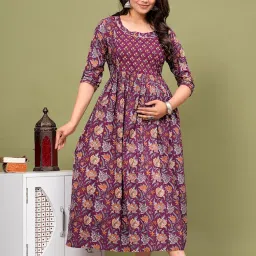 Women's Pure Cotton All Over Printed Kurti Feeding Dress Maternity Feeding Nighty Kurti image 4