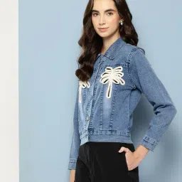 aarika Womens Casual Wear Black Colour Embroidery Denim Jacket image 2