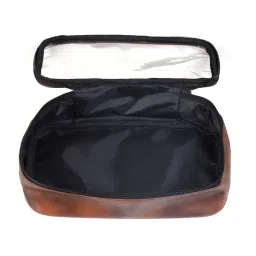 zoftbags Travel Pouch with Clear PVC Top, Tan Brown Faux Leather, 3-Side Zip Opening, 27 x 18 x 9 cm image 3