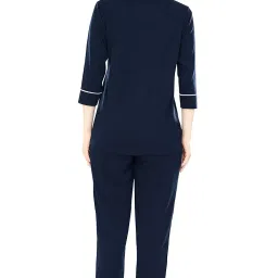 zeyo Women's Cotton Solid Plain Relaxed Night Suit Set Of Shirt & Pyjama 5241 image 2