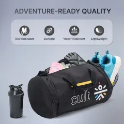 cult Cultsport 35 Litre Gym Bag for Men & Women Large Sports & Travel Duffle with Shoe Compartment, Water-Resistant Fabric, Side Mesh Pocket, Adjustable Shoulder Strap & Comfortable Handles – Black image 2