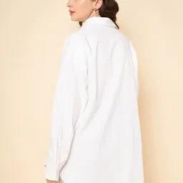 high star Women's Solid Spread Collar Oversized Fit Shirt image 2