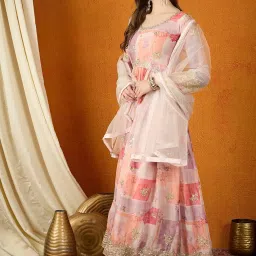 shampysky Women's Peach TP Silk Stitched Top with Net Dupatta Full Sleeve Embroidered Anarkali Gown (SSY-1188-Peach) image 3