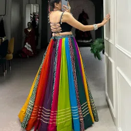 procloth Women's Trending Designeer Tussar Silk Lehenga Choli Print with Foil Work With Unstitched Blouse Patola Print Adorned with Foil Work For Navrati || Wedding image 3