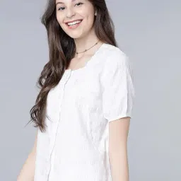 tokyo talkies Women's Square Neck Top | Front Button | Short Puff Sleeves | Chic & Feminine | Casual Wear | Basic | Tops for Woman | Women Tops | Stylish Top image 1