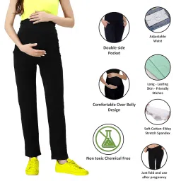 lenam Soft Cotton Lycra Stretchable Maternity Pants with Double Pockets and Full Belly Coverage(Pack of 2) image 1