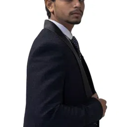 a loyal Men Black Solid Slim Fit Tuxedo Suit with Satin Lapel CS11919 image 2