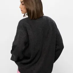 the souled store Pink Panther: Unbothered Women and Girls Long Sleeves Round Neck Black Graphic Printed Acrylic Oversized Sweaters image 3