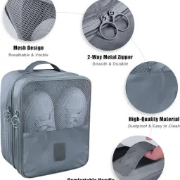 storescent Compact Shoe Bag/Organizer/Pouch | Protect 3 Pairs of Shoes | Perfect for Travel and Daily Storage (Grey) image 4