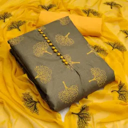 panzora Women's Cotton Slub Printed And Pom Pom Work Unstitched Salwar Suit Dress Material image 1