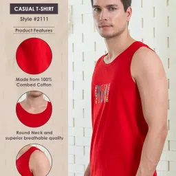 lux cozi Men's Cotton Regular Fit Printed Round Neck Gym Tank Top | Tang Top image 2