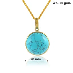 superstore18 Pure Natural certified Real Turquoise Firoza pendant with chain 24KT Micron Gold plated Brass Fashion Jewelery rashi Ratan Pendant for Men women 25mm/105 CTS (SST3752PCDM) image 3