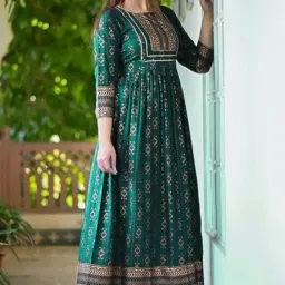 Women Rayon Printed Anarkali Gown image 5
