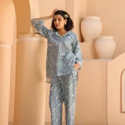 jisora Women's Pure Cotton Blue Co-ord Set image 2