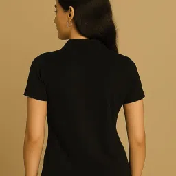 juneberry Pure Cotton Half Sleeves Regular Fit Plain Solid Classic Polo Colored Collar T-Shirt for Women (Colors: Olive, Maroon, Navy, Black, Green & Orange) image 4