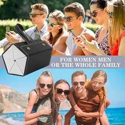 nytryd 5 Slots Foldable Multiple PU Leather Sunglasses Eyeglasses Travel Organiser Case Portable 5 Slots Travel Eyeglasses Holder Box for Women Men, Sunglasses Holder Stand image 1