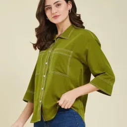 j turritopsis Women's Crepe Solid Pattern Oversized Casual Shirt image 3