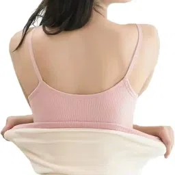 alexvyan Pink Girls Women Female S-Size Slips Slim Fit Cotton Thermal Fleece-Lined Underwear Tops Camisole Top Warm Base Layer Stretchy Body Shaper Vest for Winter Women's Tank Top image 2