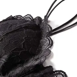 glamoras Women's Cotton Lightly Padded Wire Free Bralette Bra (GL-LACEBRA2-BLACK1_Black_Free Size) image 3