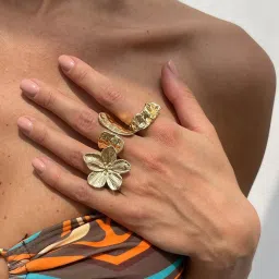 aaishwarya Gold Plated Stackable Ring Set | Anti-tarnish Rings for Women and Girls| Bold & Chunky Trendy Statement Jewelry | Boho Style Beach Accessory | Adjustable Stack Finger Rings image 5