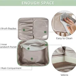WEMOL Polyester Travel Fashion Cosmetic Organizer Bag with Detachable Pouch, Super Soft Makeup Organiser Bag for Brushes, Toiletries, Cosmetics Items for Women (Green) image 1