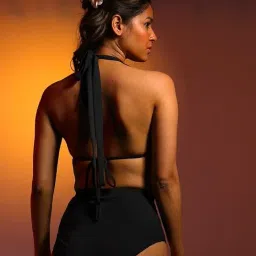 erotissch /Aoba Arambol Bikini Set with Halter Neck Top with Gold Buckles & Tie-Ups, Made of Nylon, Medium Coverage Bottoms, Stretchy Quick-Dry Fabric, Stylish & Comfortable Swimwear & Beachwear image 2