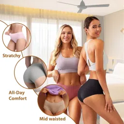 humol Silky Luxe Seamless Panties for Women – No Show Multipack Underwear, Mid Waist High Cut Briefs with Invisible Second-Skin Cotton Stretch Edges image 4