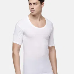 dollar Lehar Men Combed Cotton Round Neck with Sleeve Vest -White image 1