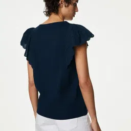 marks & spencer Womens Solid Cotton Crew Neck Regular Fit Short Sleeve Top image 4