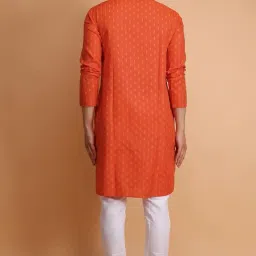 darkchill Men's Orange Printed Cotton Kurta – Traditional Ethnic Wear Set for Festive and Wedding Occasions image 4