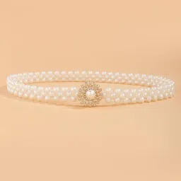 shining diva fashion Stylish Traditional Western Pearl Dresses Saree Jeans Waist Belt Chain Kamarband for Women and Girls (White) image 4