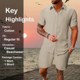 tagdo Men's 2-Piece Summer Outfit - Short-Sleeve Shirt and Matching Shorts (Shorts-Pair-2034) image 4