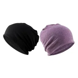 myaddiction 2 Pieces Cotton Slouchy Baggy Beanie Chemo Hat Slouchy Cap Purple+Black image 5