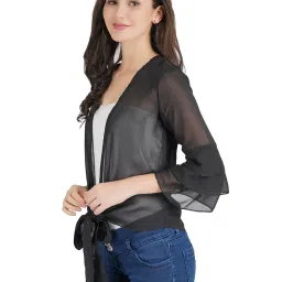 aol Women Front tie-up Lightweight Waist Length Georgette Shrug/Jacket with Layered Sleeves image 4
