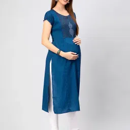 cee 18 Cotton Rayon A-Line Flared Maternity Feeding Kurti for Women with Zippers | Maxi Gown Dress for Women | Breastfeeding Dress for Mothers | Feeding Kurti for Women | Maternity Wear for Women image 2