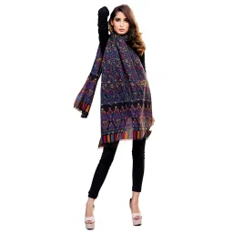 swi with label Women's Kashmiri Kani Woven Wool Shawl (K6 Black) image 3