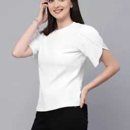style quotient Women Solid Fuchsia Pink Poly Knit Smart Casual Regular Top image 3