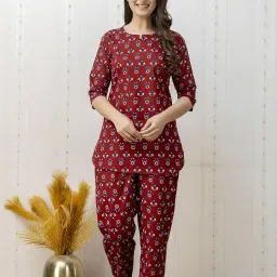 attnico Women's Pure Cotton Summer Wear Night Suit | Booti Floral Print | Soft & Stylish Sleepwear Set | Comfortable Pajama & Top image 4