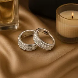 pahel - "the silver that shines" Men’s Hoop Studs with Sparkling Zirconia in Polished 925 Silver image 1