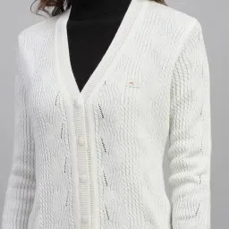 monte carlo Womens Self Design V Neck Wool Blend Cardigan Blue image 5