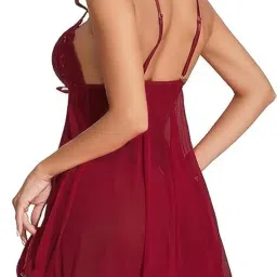 Women's Lace Babydoll Lingerie Set, Satin Bow, Honeymoon Nightwear Sheer Mesh & Satin Sleepwear with Matching Thong image 2